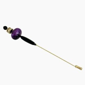 Vintage Purple Stone & Crystal Stickpin Hat Pin Brooch Five Inch Black Gold